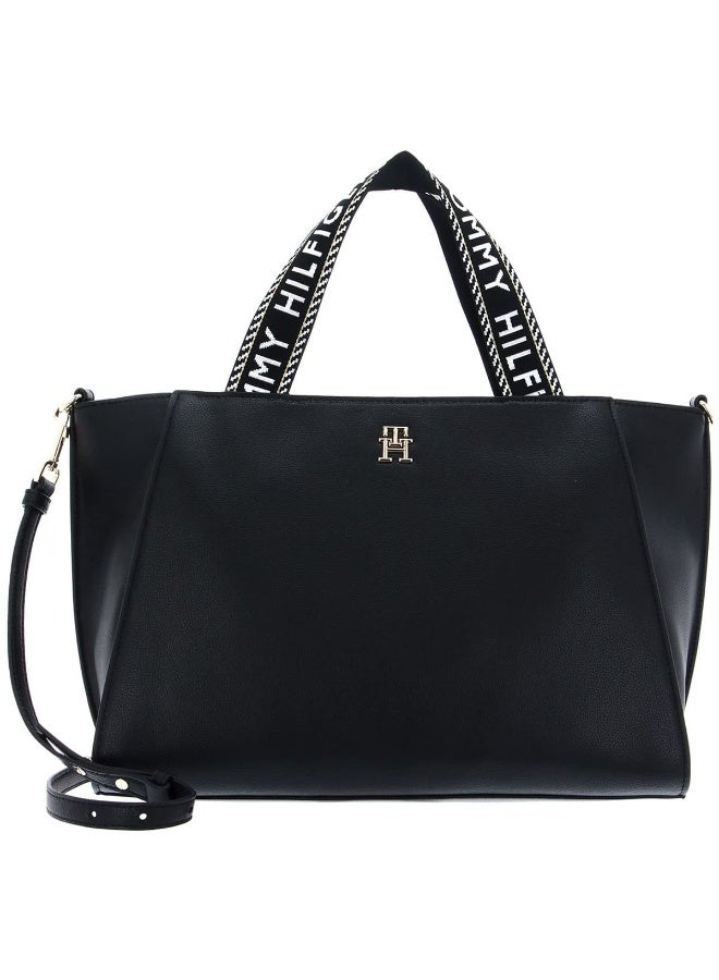 Hilfiger Denim Tommy Hilfiger Women’s Handbag AW0AW14469 BDS – Black Leather Elegant Everyday Tote Bag - Image 1