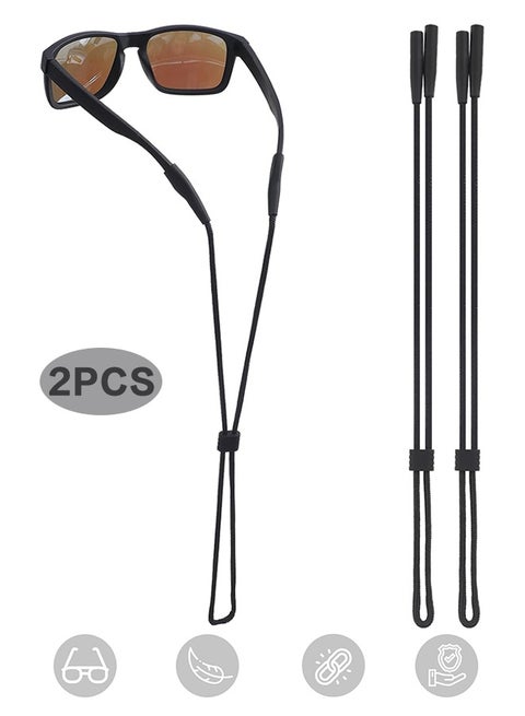 Eye Glasses Holder Strap - Sunglasses Straps Cords for Men Women Kids - Eyeglass Holders Around Neck - Eyewear String Lanyard Retainer - 2 PCS（Black)
