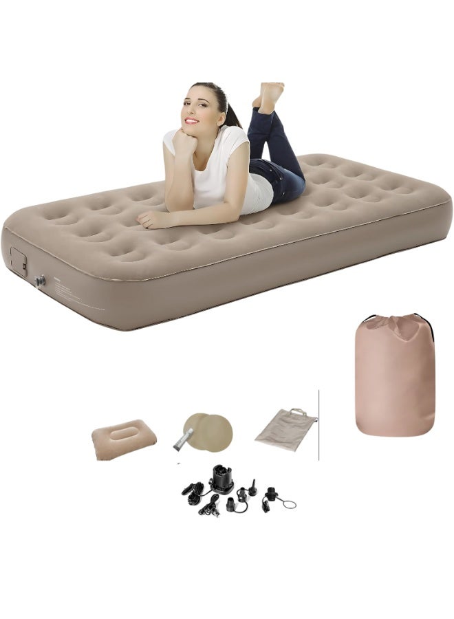 Manful Inflatable Mattress with Pump Portable Outdoor Air Mattress Foldable Single Thickened Flocking Mattress for Outdoor and Home - Image 1