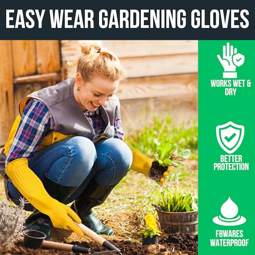 F8WARES 1 Pair 22 Inch Long Thick and Heavy Duty Rubber Gardening Gloves - Waterproof Garden Gloves for Home Garden, Farming & Agriculture Work Yellow (Large) - Image 3