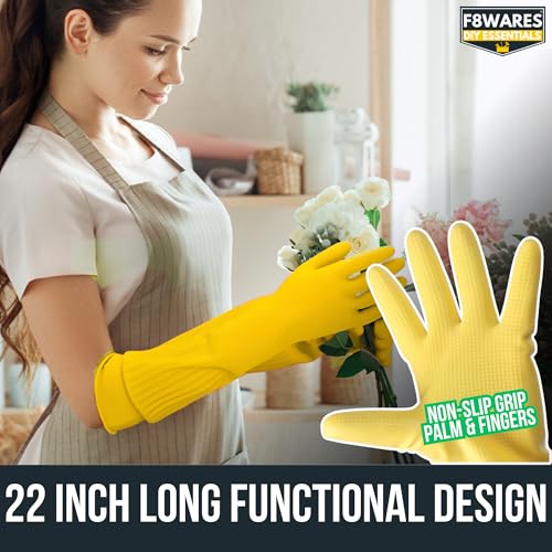 F8WARES 1 Pair 22 Inch Long Thick and Heavy Duty Rubber Gardening Gloves - Waterproof Garden Gloves for Home Garden, Farming & Agriculture Work Yellow (Large) - Image 4
