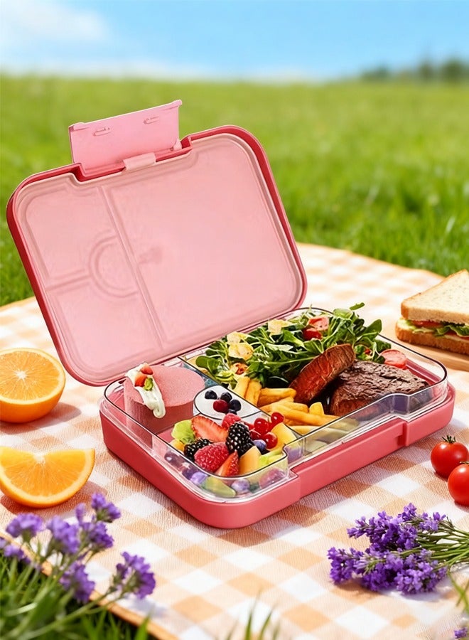 LO.BABY.VE Bento Lunch Box for Kids, 6 Compartments Ideal Portion Sizes Leak-Proof Bento box for Kids Borosilicate Glass Pink - Image 1