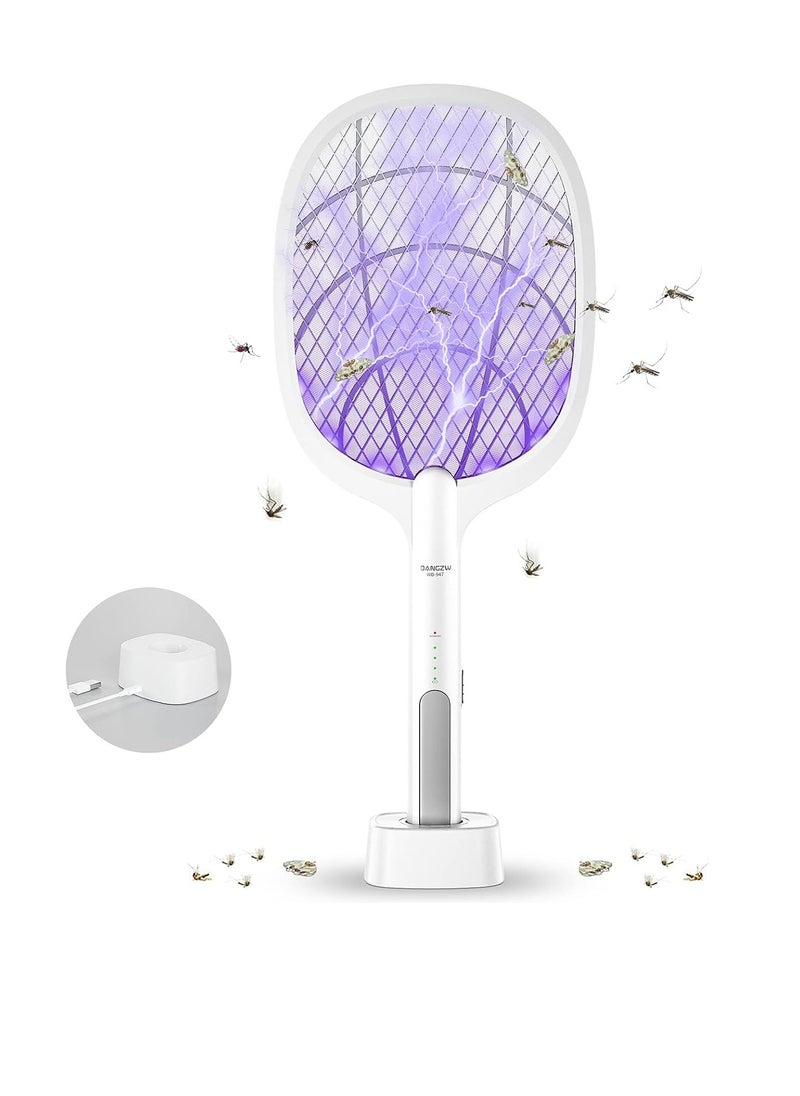 Genzy Electric Fly Swatter, 3500V USB Rechargeable Fly Killer Bug Zapper Racket with Charging Base, Home and Outdoor Mosquito Killer with LED Light for Mosquitoes, Flies, Bees, Moths  - Image 1