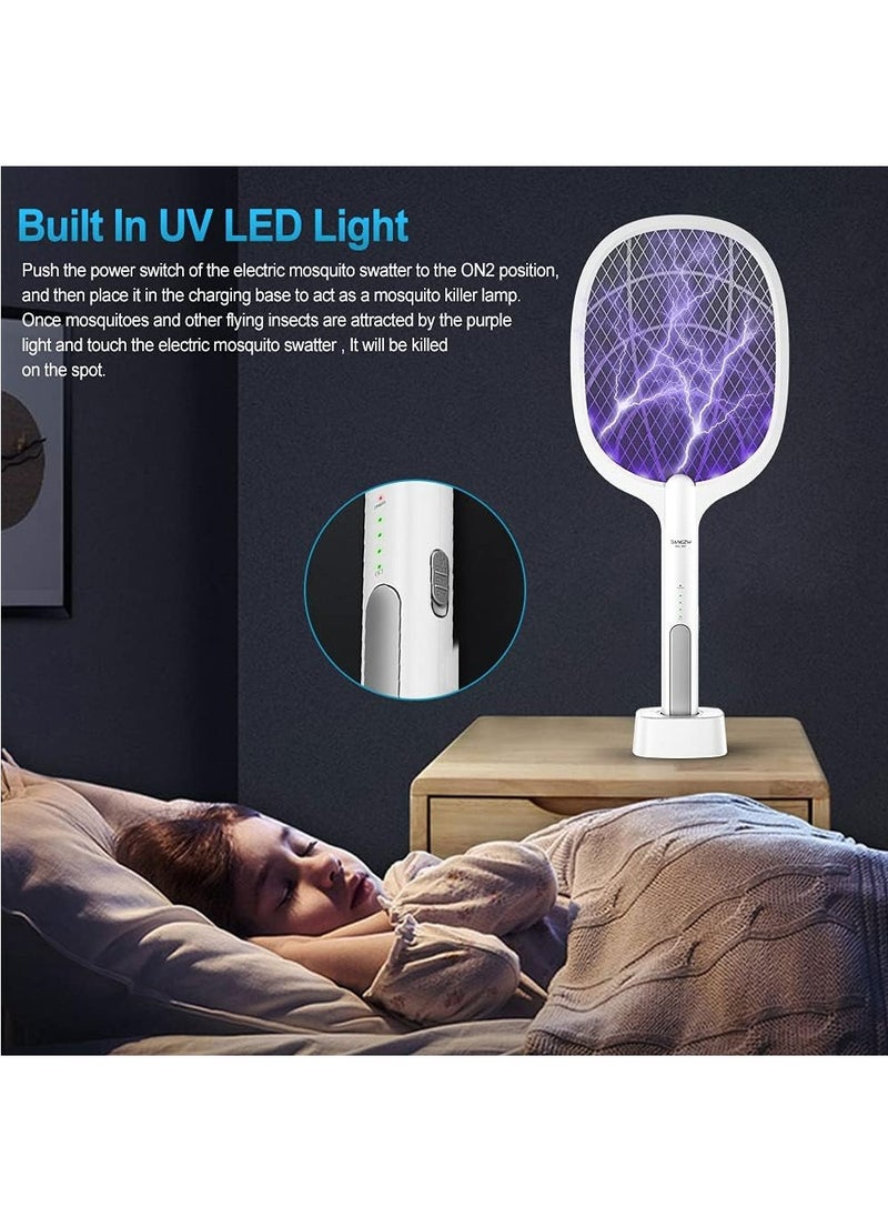 Genzy Electric Fly Swatter, 3500V USB Rechargeable Fly Killer Bug Zapper Racket with Charging Base, Home and Outdoor Mosquito Killer with LED Light for Mosquitoes, Flies, Bees, Moths  - Image 3