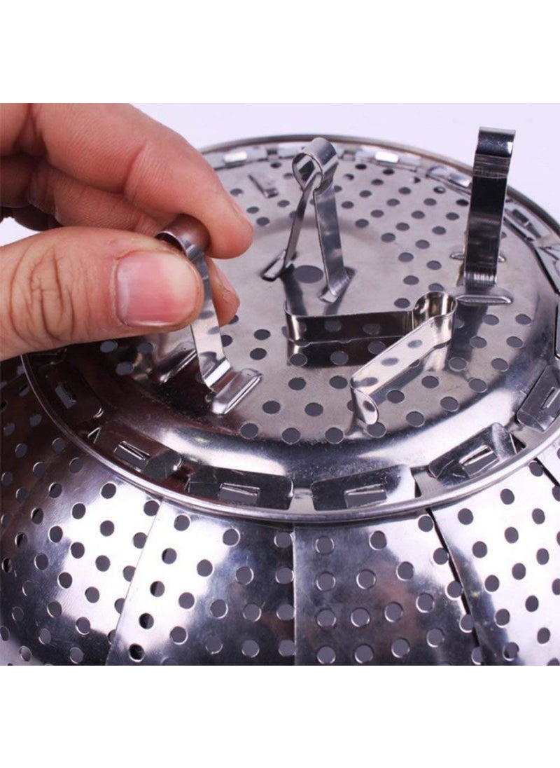 svk dream SVK Dream Stainless Steel Steamer Retractable, Metallic Stainless Steel Steamer Basket for Vegetable/Insert for Pots, Pans Foldable Multipurpose Fruit Bowl Steamer  - Image 3