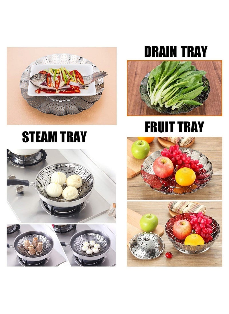 svk dream SVK Dream Stainless Steel Steamer Retractable, Metallic Stainless Steel Steamer Basket for Vegetable/Insert for Pots, Pans Foldable Multipurpose Fruit Bowl Steamer  - Image 5