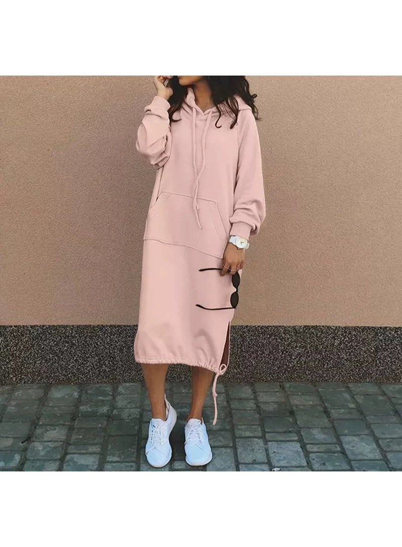 general Women's Casual Pullover Sweatshirt Sexy Side Slit Long Sleeve Hoodie Long Dress With Kangaroo Pocket - Image 1