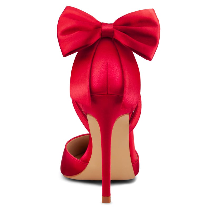 Carcuume Women's Closed Toe Heels Bow Stiletto Heel Sandals Pointed Toe Pumps Wedding Shoes, BELLEOO-RED Satin-8 - Image 5