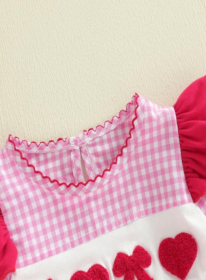 KMBANGI Infant Newborn Baby Girl Heart Smocked Romper Ruffle Sleeves Bow Onesie Shirt Cute Valentine's Day Clothes Spring (Pink, 0-3 Months) - Image 5