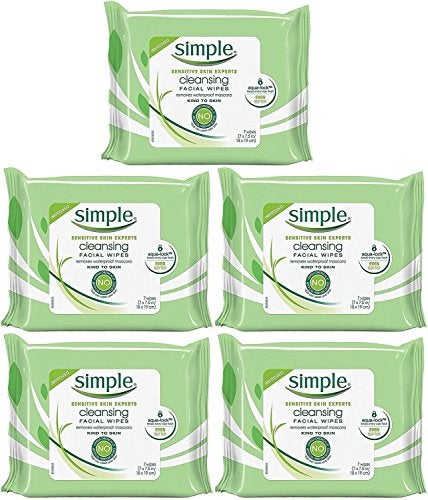 Simple Kind To Skin Cleansing Facial Wipes Travel Pack 7Count Pack of 5