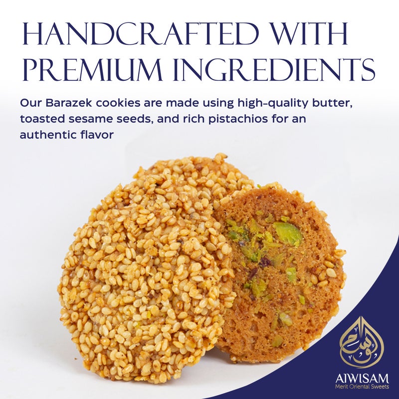 Al Wissam 200g Barazek - Premium Arabic Cookies with Sesame and Pistachio – Traditional Middle Eastern Biscuit Gift Box for Eid, Ramadan – Barazek and Baklawa Treats - Image 3