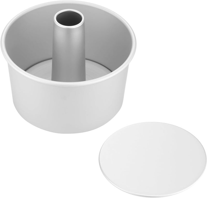 FOR BAKE 7" Non-Stick Chiffon Cake Pan, Deep 5.5 Inches, 2 Removable Bottoms Flat & Tube, Anodized Aluminum Alloy Rustless Angel Food Cake Tube Baking Mold, Oven Dishwasher Safe, Silver - Image 1