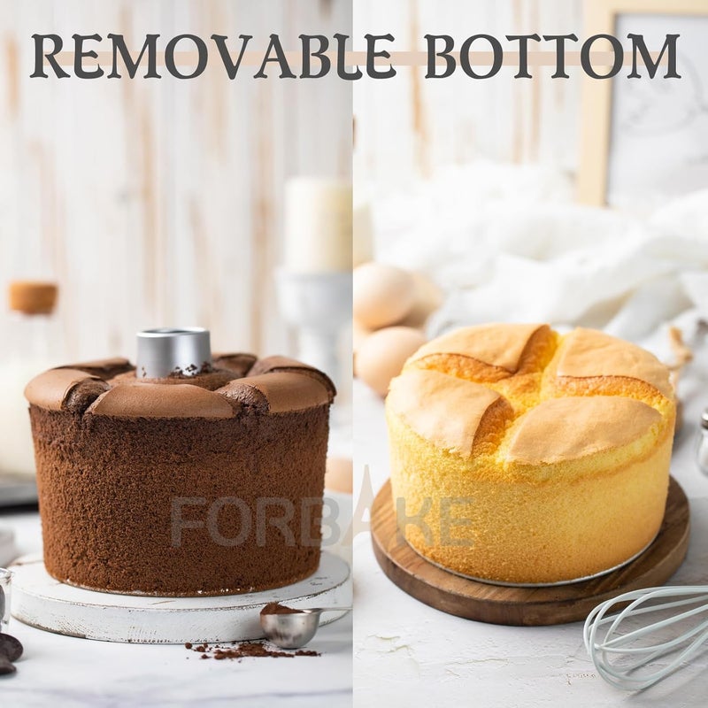 FOR BAKE 7" Non-Stick Chiffon Cake Pan, Deep 5.5 Inches, 2 Removable Bottoms Flat & Tube, Anodized Aluminum Alloy Rustless Angel Food Cake Tube Baking Mold, Oven Dishwasher Safe, Silver - Image 5