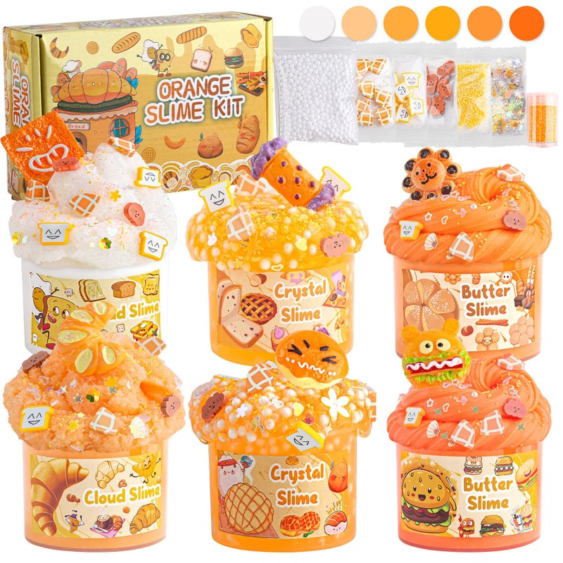LAWOHO 6 Packs Gradient Orange Slime Kit Cloud Slime Butter Slime Clear Slime Crunchy Slime for Kids with Various Slime Addins Non Stick Slime Party Favors for Girls and Boys 360ml Kids SlimeBread - Image 3
