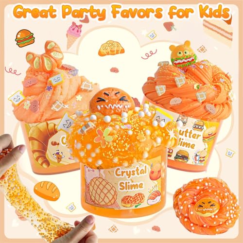 LAWOHO 6 Packs Gradient Orange Slime Kit Cloud Slime Butter Slime Clear Slime Crunchy Slime for Kids with Various Slime Addins Non Stick Slime Party Favors for Girls and Boys 360ml Kids SlimeBread - Image 5