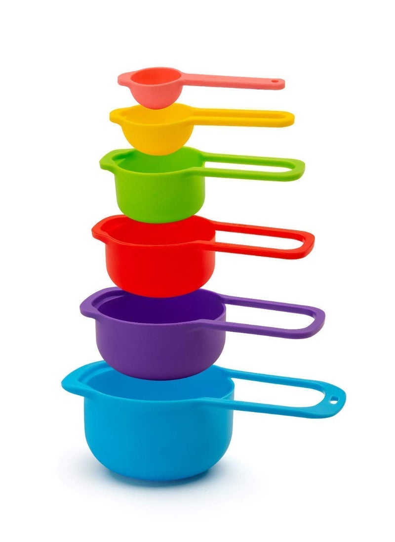 PURCHASE PLUSE PURCHASE PLUSE 6 PCs Measuring Cups and Spoons Space Saving Design Colorful Kitchen Cooking and Baking Measurement Measuring Cups Spoons Set Multicolor  - Image 3