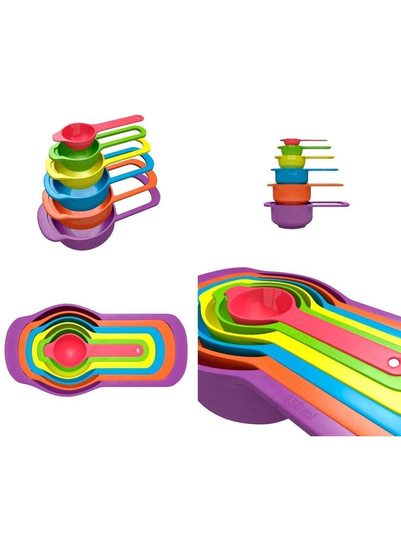 PURCHASE PLUSE PURCHASE PLUSE 6 PCs Measuring Cups and Spoons Space Saving Design Colorful Kitchen Cooking and Baking Measurement Measuring Cups Spoons Set Multicolor  - Image 5
