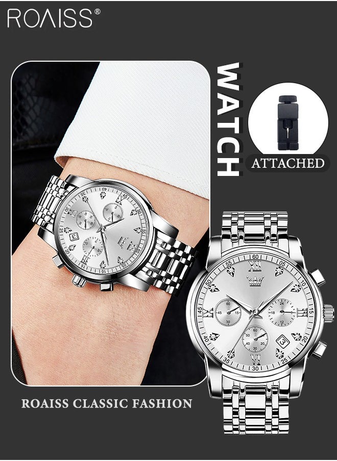 roaiss Men's Automatic Watch Self-Wind Auto Mechanical Watch with Stainless Steel Band Calendar Fashion Men Watch Waterproof Wristwatch for Male  - Image 1