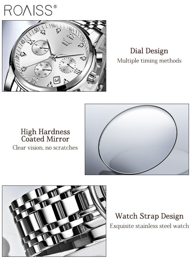 roaiss Men's Automatic Watch Self-Wind Auto Mechanical Watch with Stainless Steel Band Calendar Fashion Men Watch Waterproof Wristwatch for Male  - Image 5