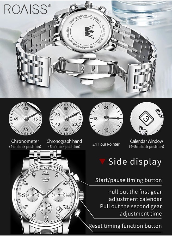 roaiss Men's Automatic Watch Self-Wind Auto Mechanical Watch with Stainless Steel Band Calendar Fashion Men Watch Waterproof Wristwatch for Male  - Image 4