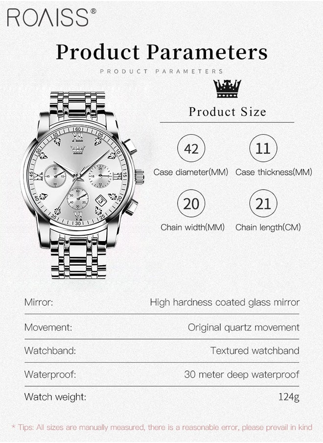 roaiss Men's Automatic Watch Self-Wind Auto Mechanical Watch with Stainless Steel Band Calendar Fashion Men Watch Waterproof Wristwatch for Male  - Image 3