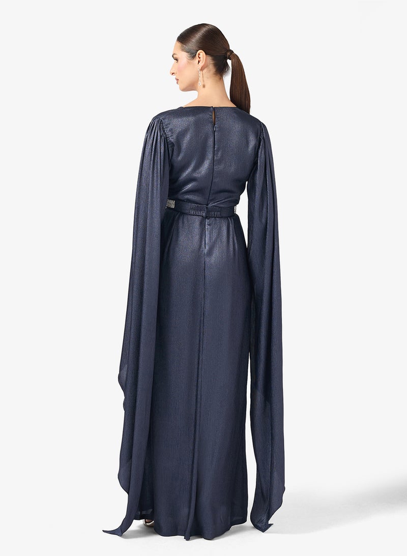 Khizana Shimmer Dress With Exaggerated Sleeves - Image 2