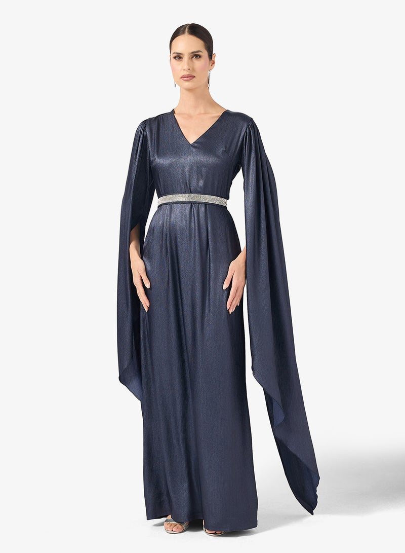 Khizana Shimmer Dress With Exaggerated Sleeves - Image 4