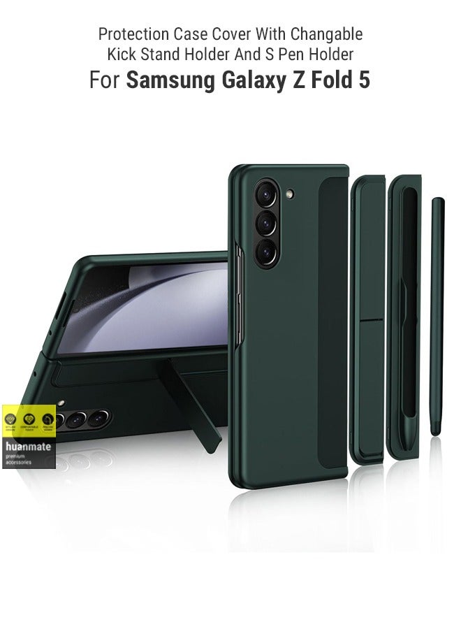 huanmate Premium 4 in 1 ShockProof Hard Case Case with touch Pen, Changable S Pen Holder & Kickstand Support Wireless Charging For Samsung Galaxy Z Fold5 Green - Image 1