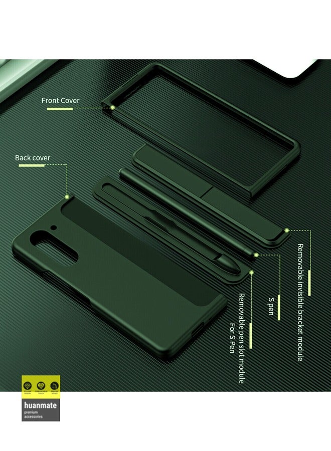 huanmate Premium 4 in 1 ShockProof Hard Case Case with touch Pen, Changable S Pen Holder & Kickstand Support Wireless Charging For Samsung Galaxy Z Fold5 Green - Image 3