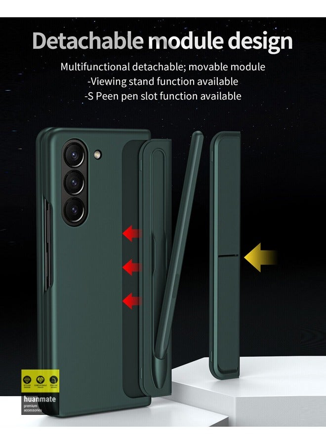 huanmate Premium 4 in 1 ShockProof Hard Case Case with touch Pen, Changable S Pen Holder & Kickstand Support Wireless Charging For Samsung Galaxy Z Fold5 Green - Image 2