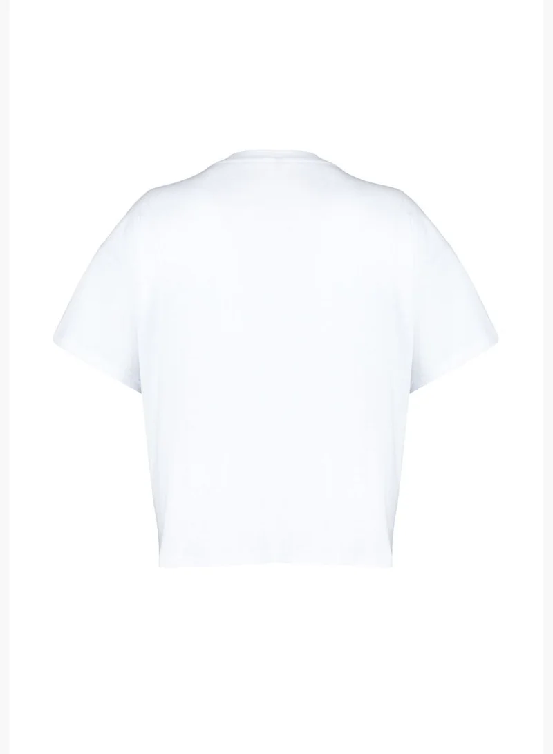 trendyol White Printed Oversize Knitted T-shirt TBBSS24BF00011