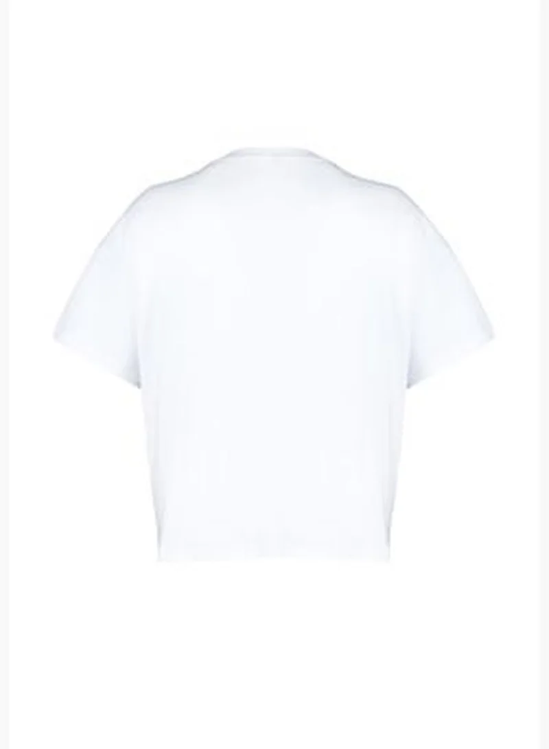 trendyol White Printed Oversize Knitted T-shirt TBBSS24BF00011