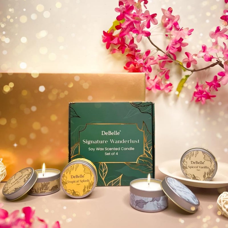 DeBelle Scented Soy Wax Gift Set Candle Combo Set of 4 Signature Wanderlust 30g Each 7 Hours Burn time Luxe Corporate Wedding Anniversary Birthday Gift Soothing Fragrances - Image 3