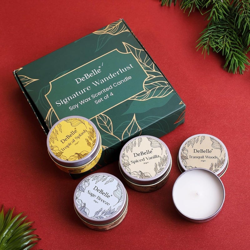 DeBelle Scented Soy Wax Gift Set Candle Combo Set of 4 Signature Wanderlust 30g Each 7 Hours Burn time Luxe Corporate Wedding Anniversary Birthday Gift Soothing Fragrances - Image 2