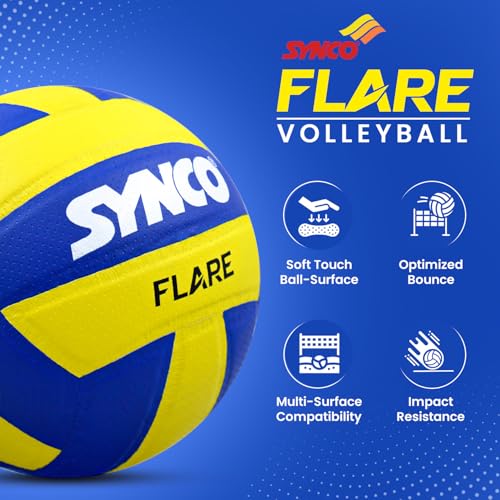 Synco Flare Volleyball | Pro Club Match Volleyball | Soft Touch PU Pasted 18 Panel Ball | Water Resistant, Anti-Slip, Durable Build | Indoor & Outdoor Play | Tournament Grade | Size 4 - Image 3