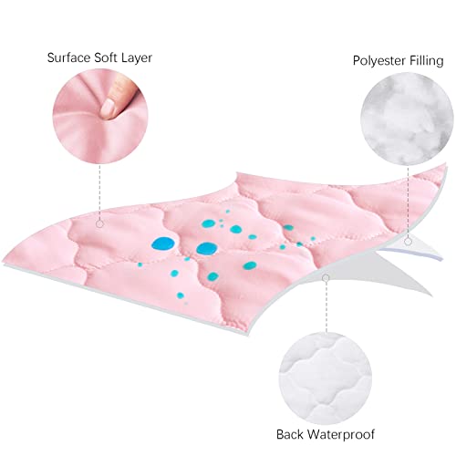 Biloban Mini Crib Mattress Protector Sheets Fitted Waterproof Mini Crib Mattress Pad Cover, Noiseless & Machine Wash 100% Absorbent Mini Crib Mattress Protector Sheet Quilted, Pink, 38" x 24" - Image 2