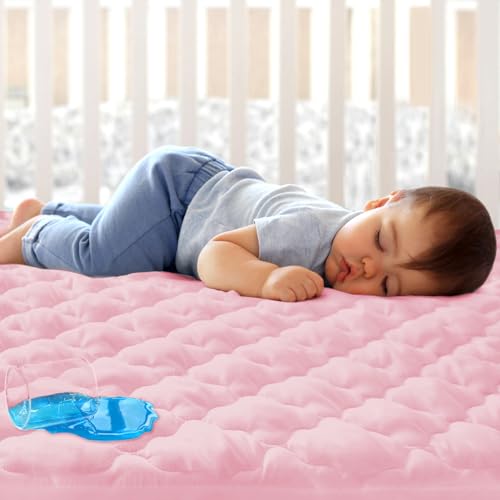 Biloban Mini Crib Mattress Protector Sheets Fitted Waterproof Mini Crib Mattress Pad Cover, Noiseless & Machine Wash 100% Absorbent Mini Crib Mattress Protector Sheet Quilted, Pink, 38" x 24" - Image 1