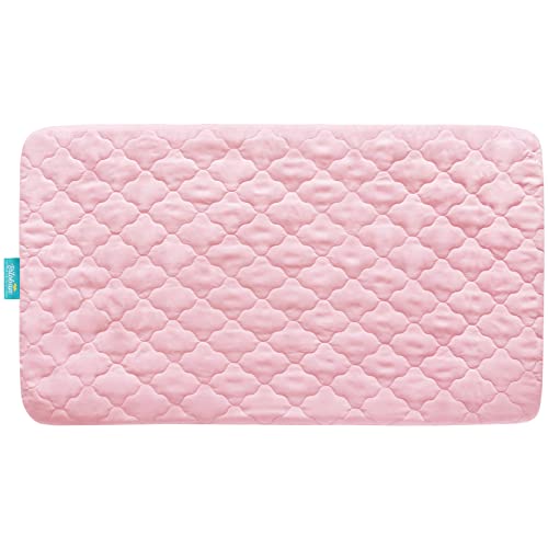 Biloban Mini Crib Mattress Protector Sheets Fitted Waterproof Mini Crib Mattress Pad Cover, Noiseless & Machine Wash 100% Absorbent Mini Crib Mattress Protector Sheet Quilted, Pink, 38" x 24" - Image 3