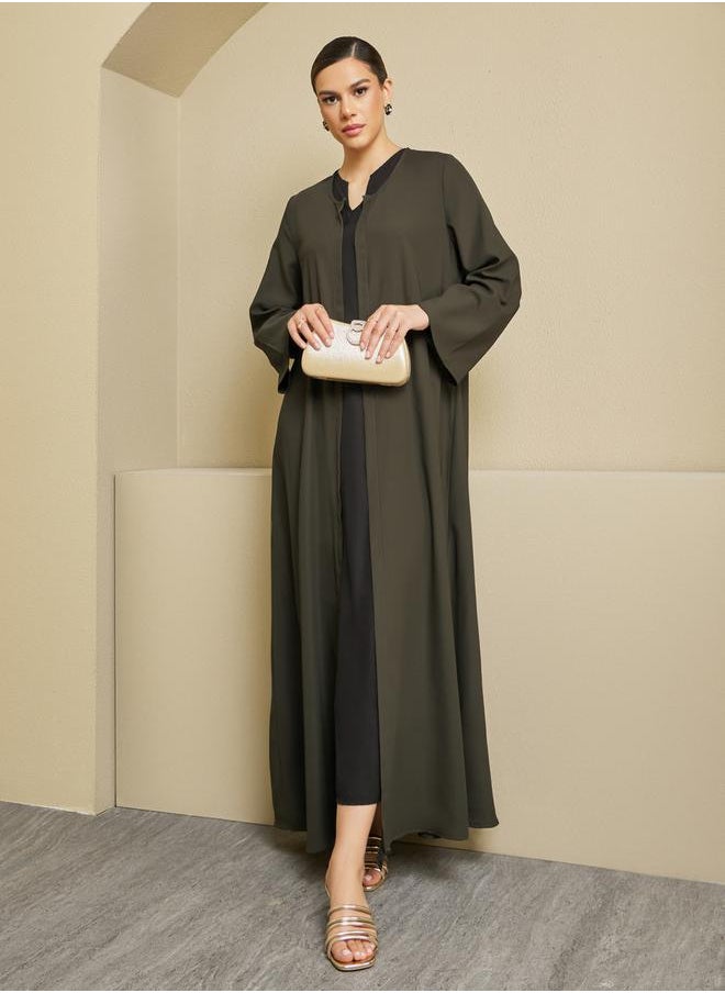 Styli Regular Fit Front Open Crepe Abaya  - Image 1