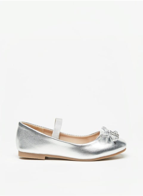 Girl's Solid Slip-On Mary Jane Shoes with Bow Applique and Elasticated Strap Ramadan Collection