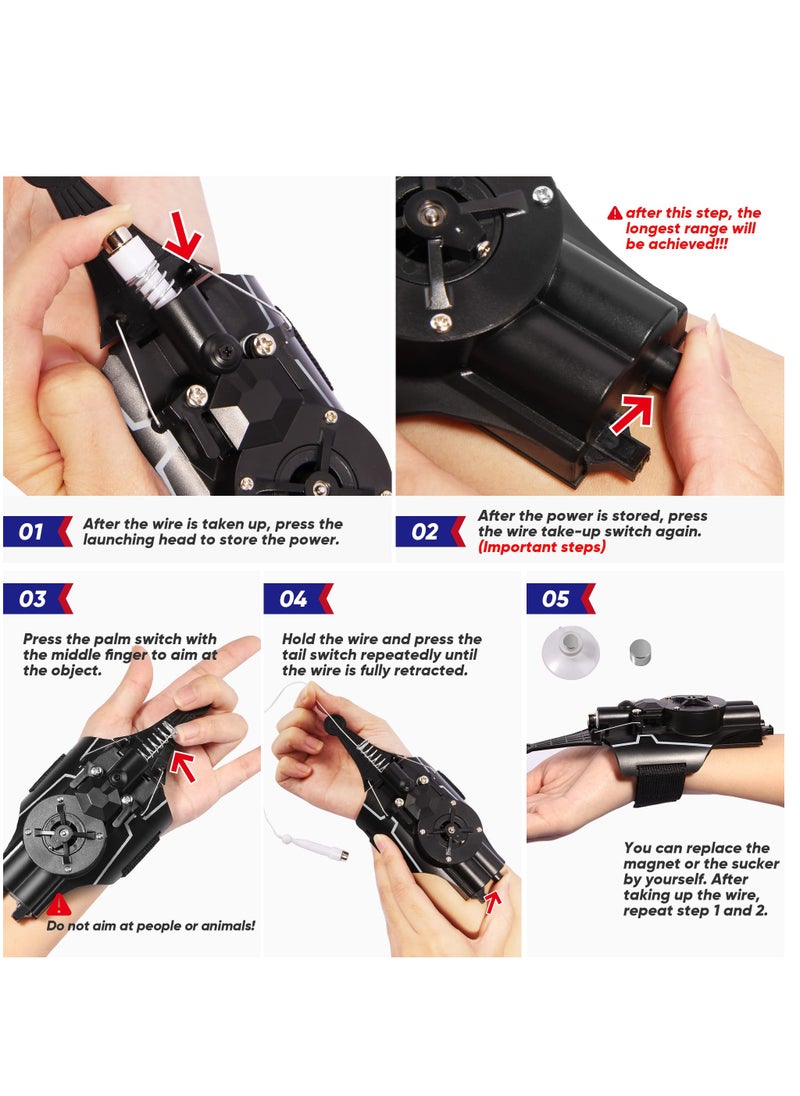 Excefore - Web Shooter Launcher String Toy, Electric Reel-in Spider Web Shooters Real Silk [9.5ft Range], Toy for Kids Superhero Role-Playing,Black - Image 1