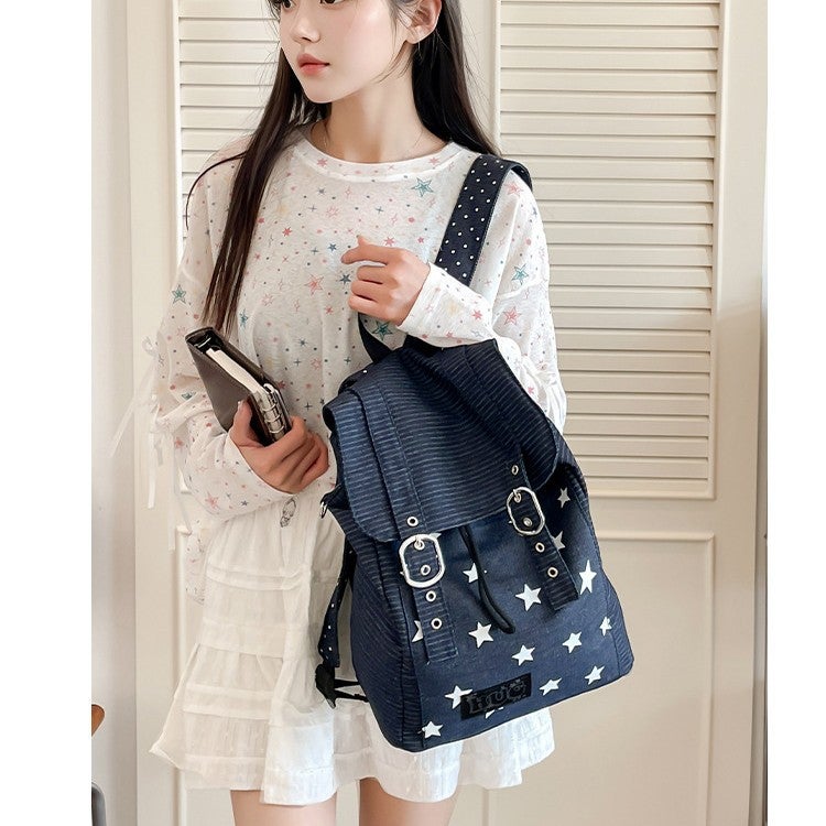 Casual Denim Backpack Niche Large Capacity Women'S Travel Backpack School Bag - Image 2