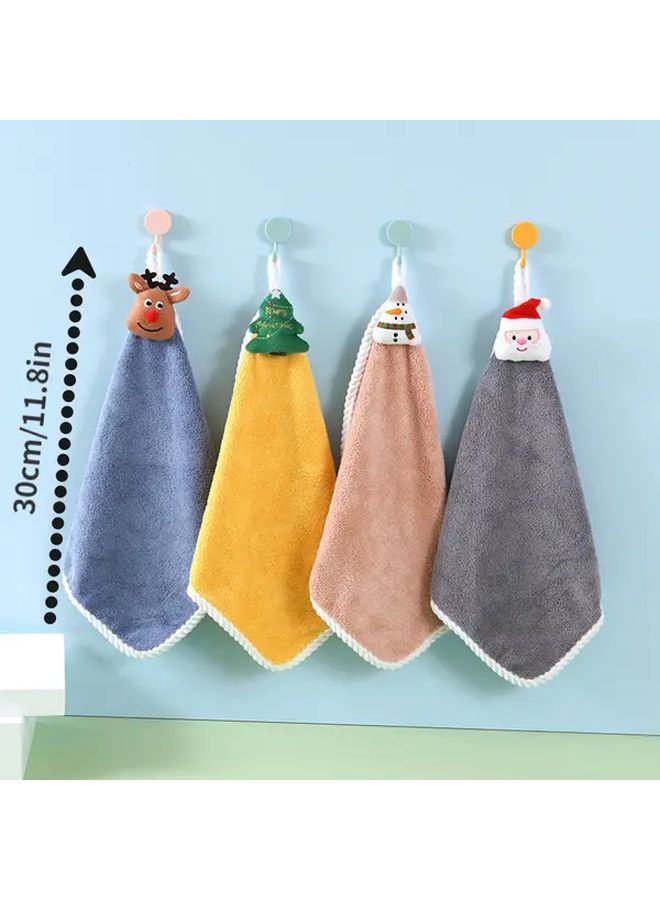 Blue Christmas Fingertip Towel Soft Absorbent Coral Fleece With Hanging Loop - Image 3