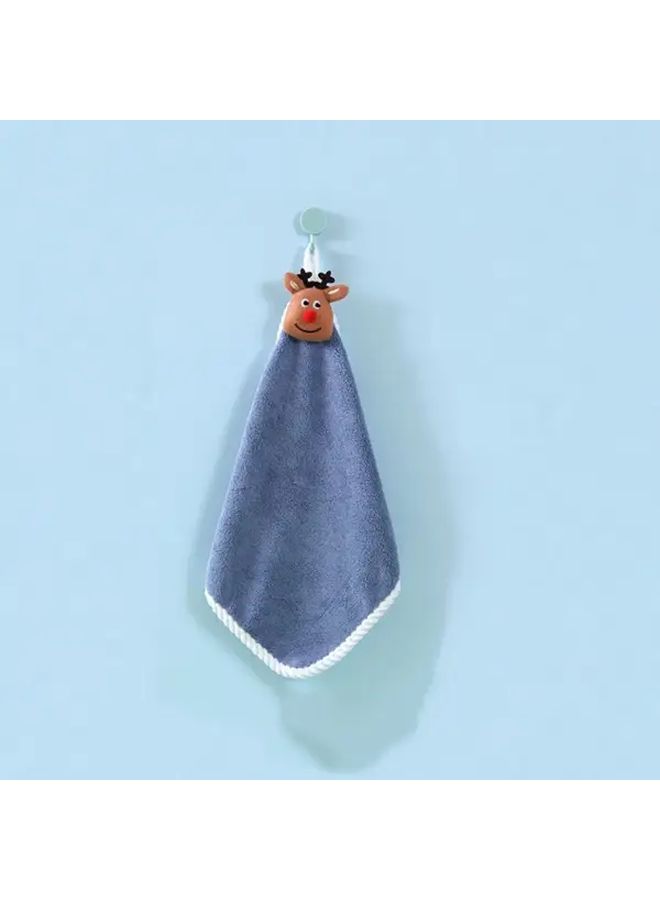 Blue Christmas Fingertip Towel Soft Absorbent Coral Fleece With Hanging Loop - Image 5
