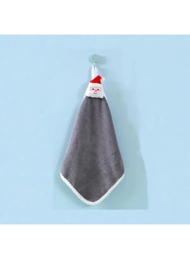 Blue Christmas Fingertip Towel Soft Absorbent Coral Fleece With Hanging Loop - Image 2
