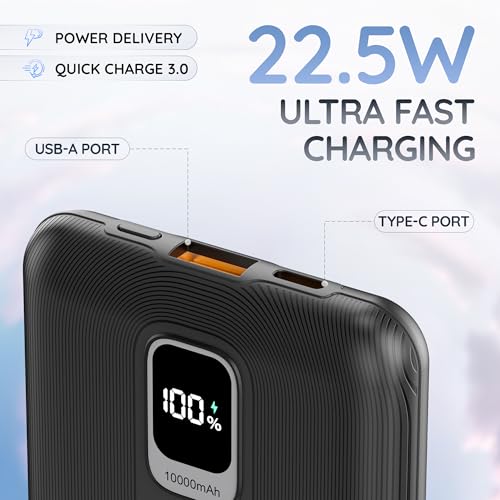 Pebble Rapid Air 22W Fast Charging Power Bank | Compact & Lightweight | Digital Display | Type-C & USB Outputs | 10-Way Circuit Protection - Black - Image 3