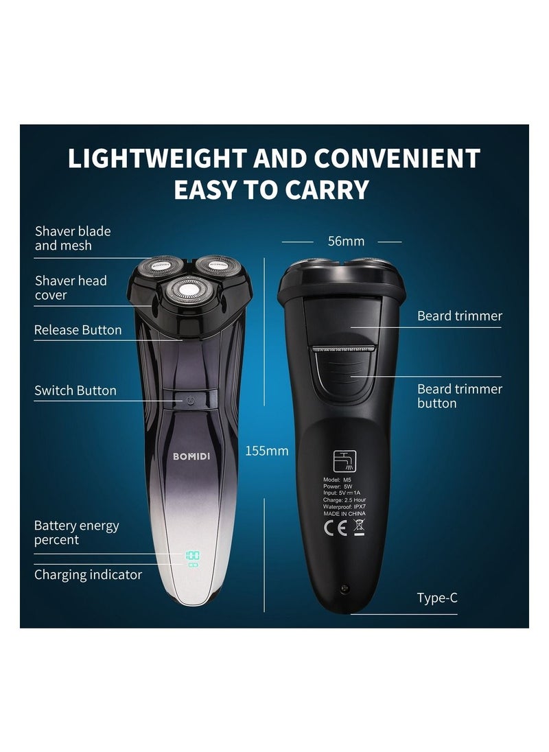 BOMIDI M5 Electric Shaver Wireless Electric Razor Beard Trimmer Wet & Dry Hair Shaver Rechargeable Type-C IPX7 Waterproof - Black  - Image 5