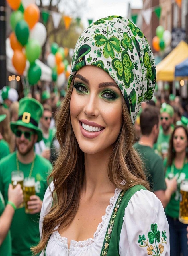 Bohend Bohemian Beanie Hats Headwear Cap Stretch Non Slip Bandanas Sleep Turbans Hats for Women Men Close top Head Covering (Shamrock) Multicolor - Image 2
