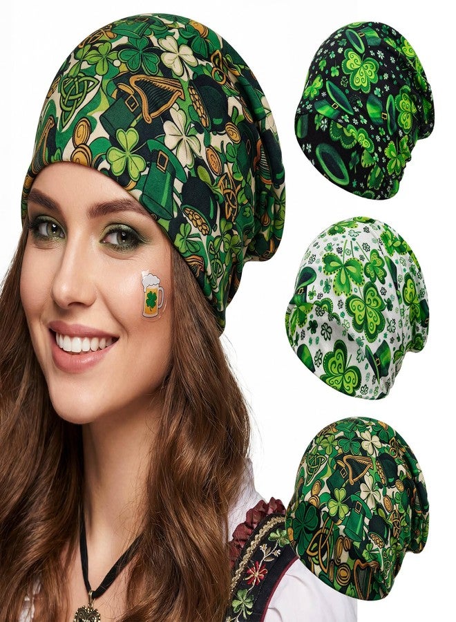 Bohend Bohemian Beanie Hats Headwear Cap Stretch Non Slip Bandanas Sleep Turbans Hats for Women Men Close top Head Covering (Shamrock) Multicolor - Image 1
