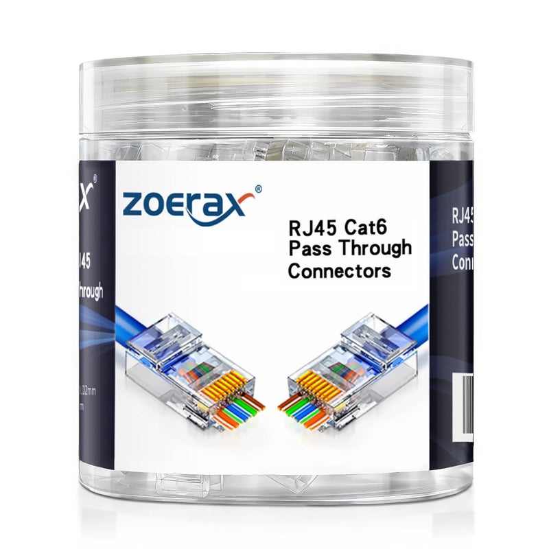 زيراكس عبوة تحتوي على 100 وصلة RJ45 من نوع Cat6، قابلة للتوصيل المباشر، مصممة لكابلات UTP سواء كانت مفردة أو متعددة الأسلاك (Solid or Stranded UTP Cable). - Image 1